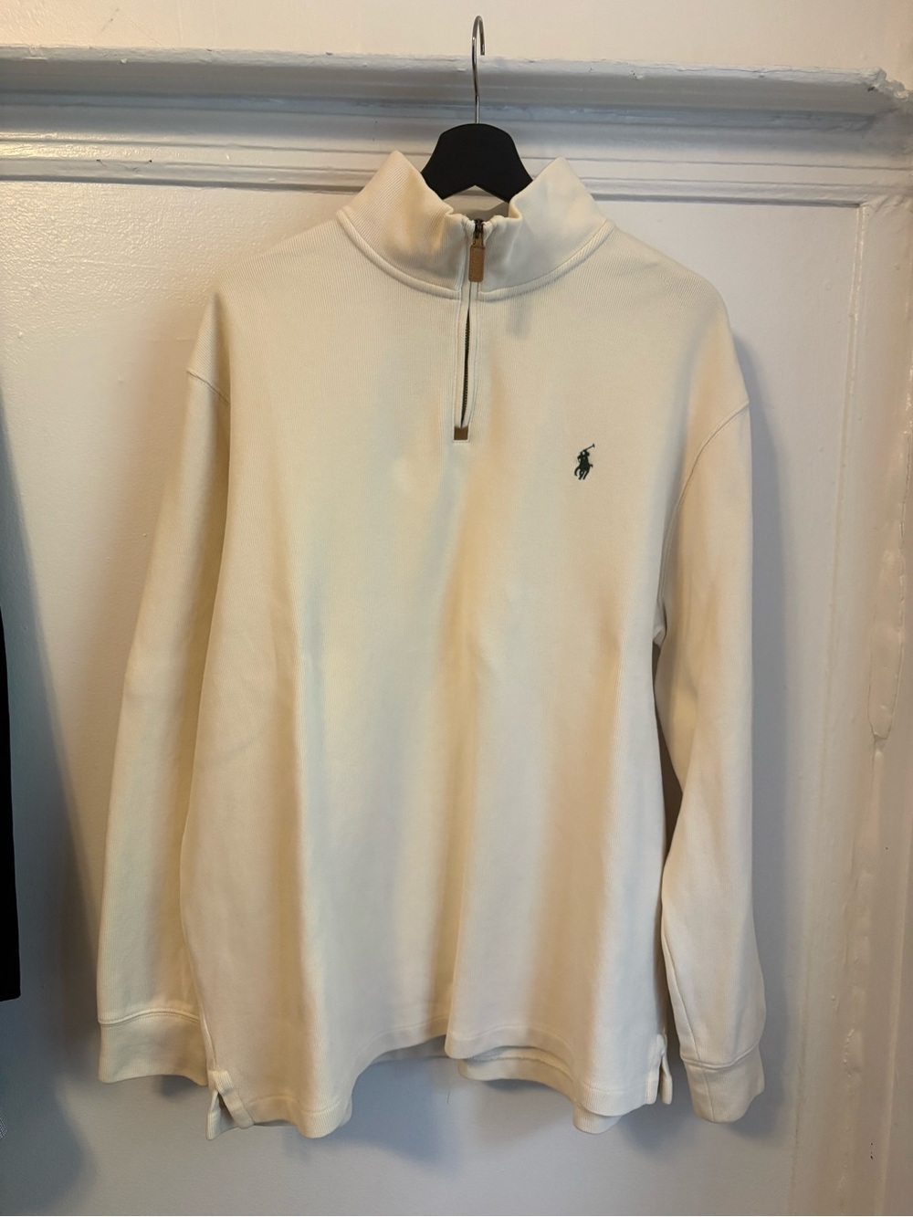 Ralph Lauren Men’s Cream Quarter-Zip Pullover with Green Polo Logo